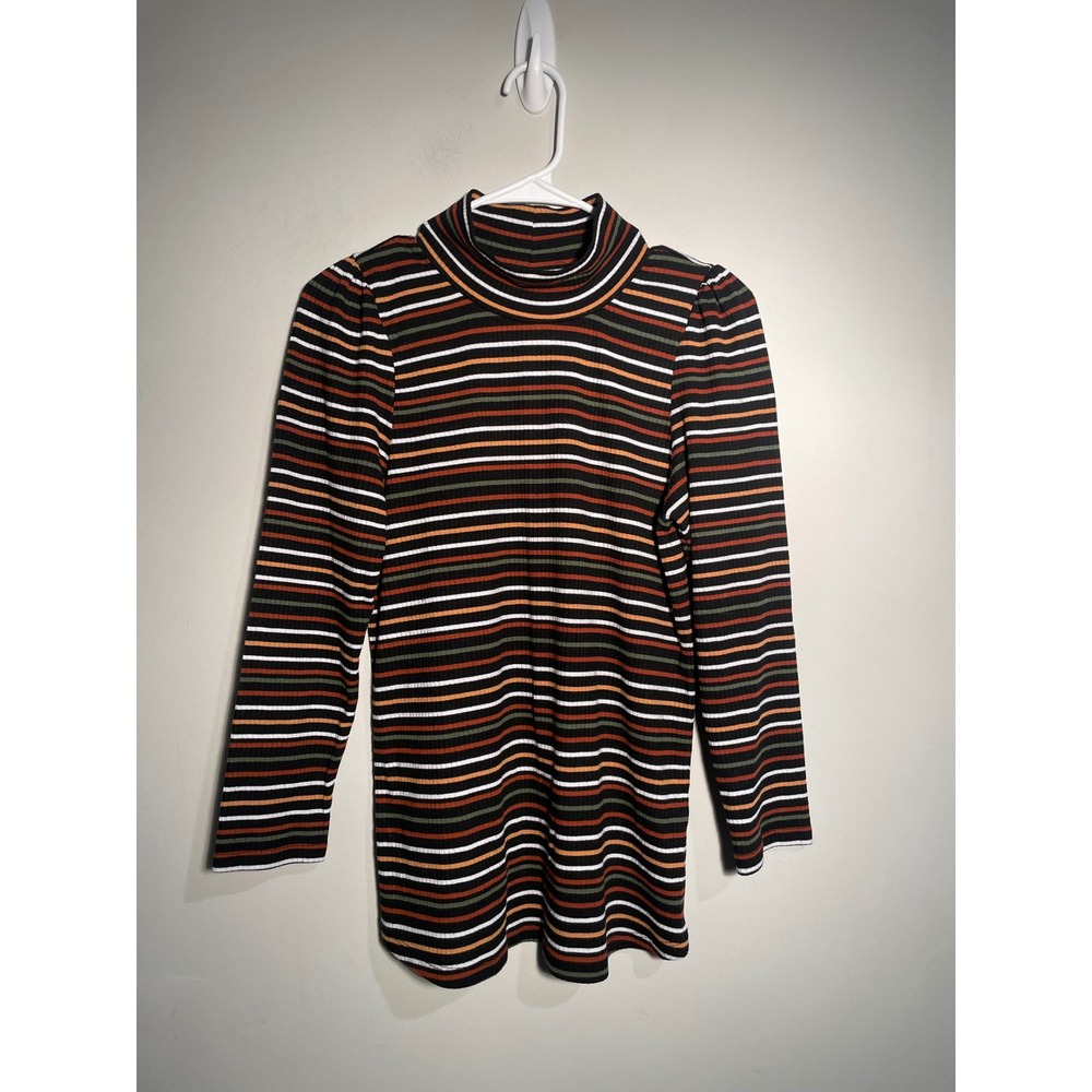 Free People I'm‎ Cute Turtleneck Striped Ribbed Top Size Large Classic Casual - Picture 2 of 9
